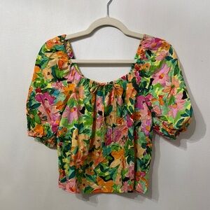 Sanctuary Floral Print Linen Blend Puff Sleeve Blouse NWT